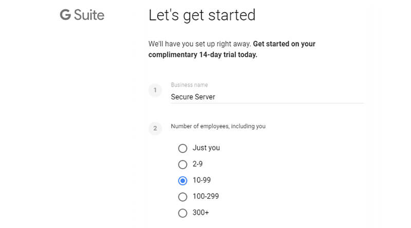 G Suite Sign Up Page