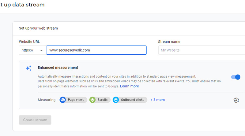 GA4 URL and Stream Name